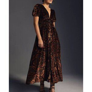 Anthropologie Catalina Velvet Button Front Dress Womens 8 Elegant Feminine